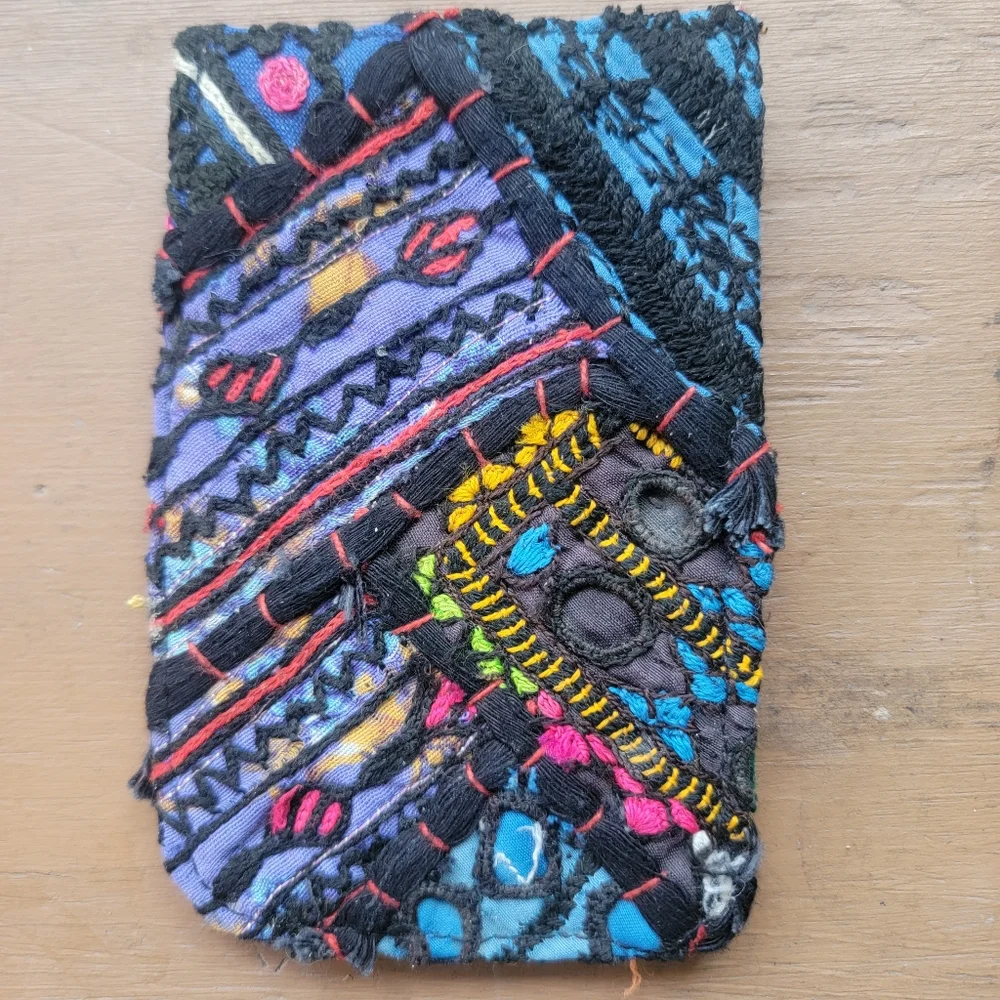 🍄🪬 Free People Boho Embroidered Repurposed vtg banjara hippie Wallet card case